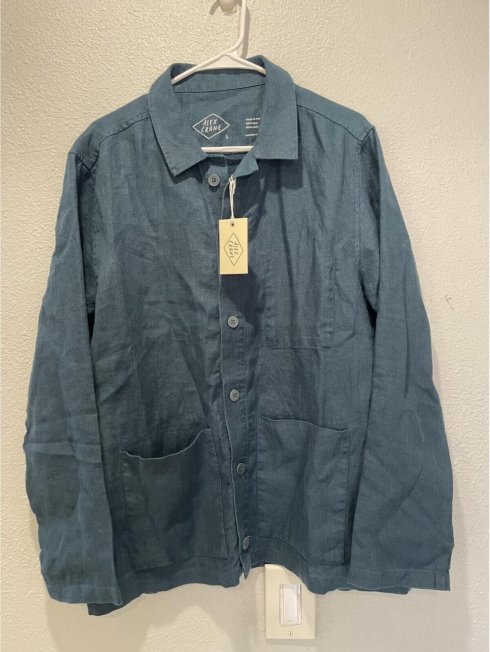Alex Crane Men's 100% Linen Button-Up Shirt Jacket, Size L,
